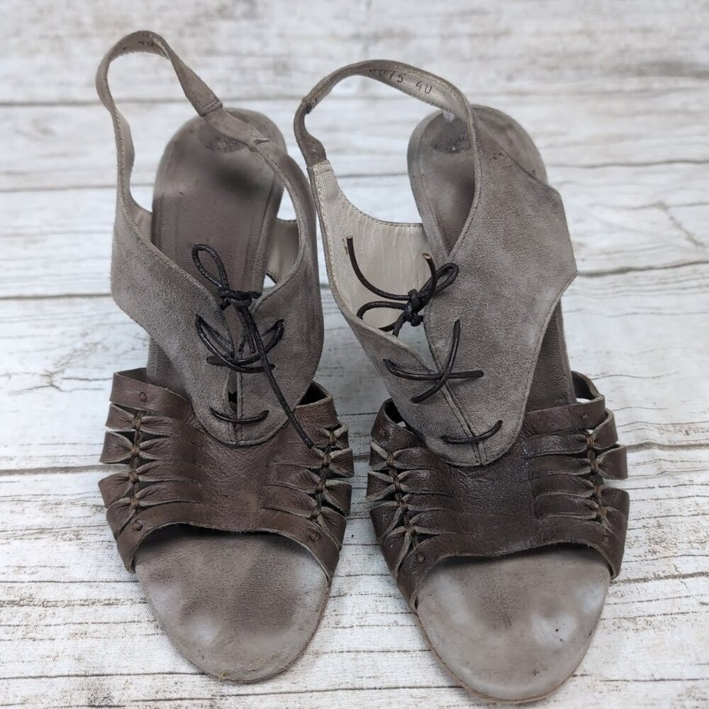 Franco Martini Brown and Taupe Suede Slingback Peep Toe Stiletto Heels Size 40